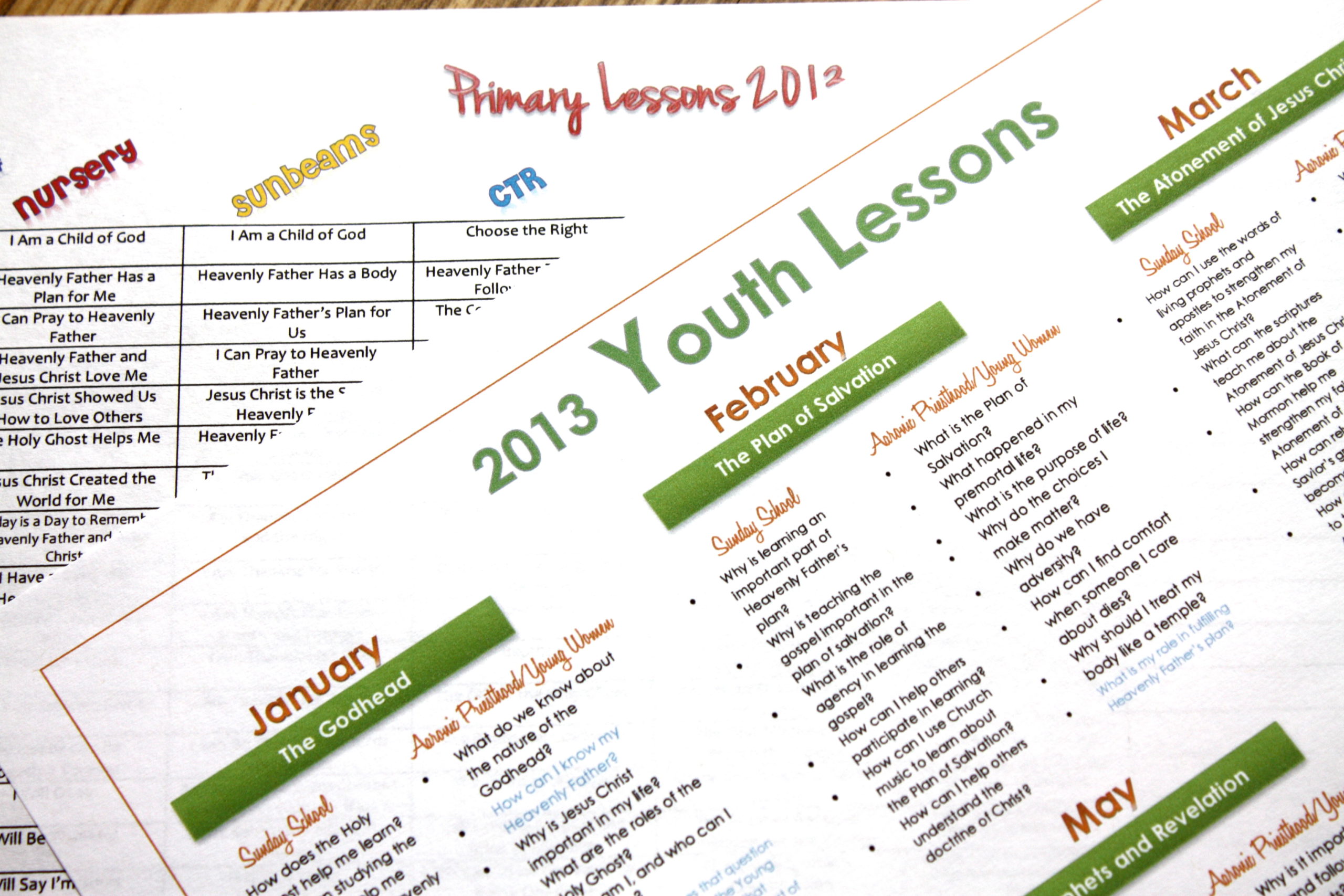 To Parents 2013 Primary and Youth Lesson Schedules