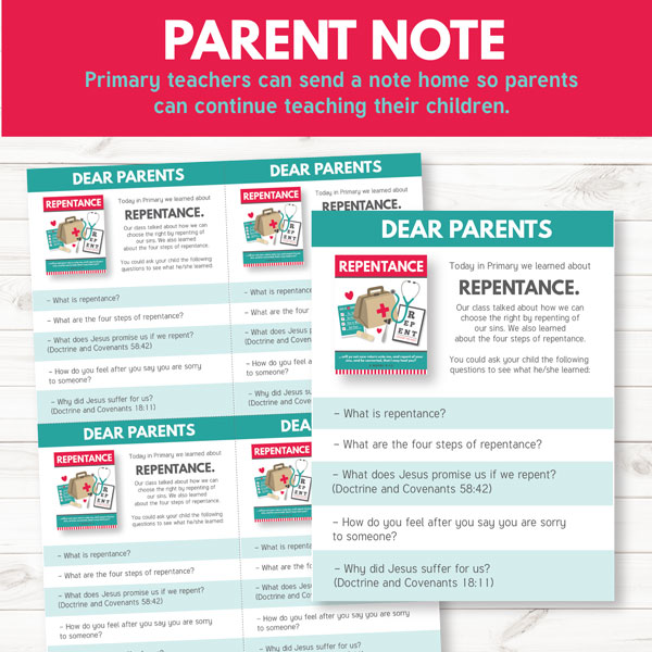 Primary Teacher Note to Parents (Lesson 10 - Repentance)