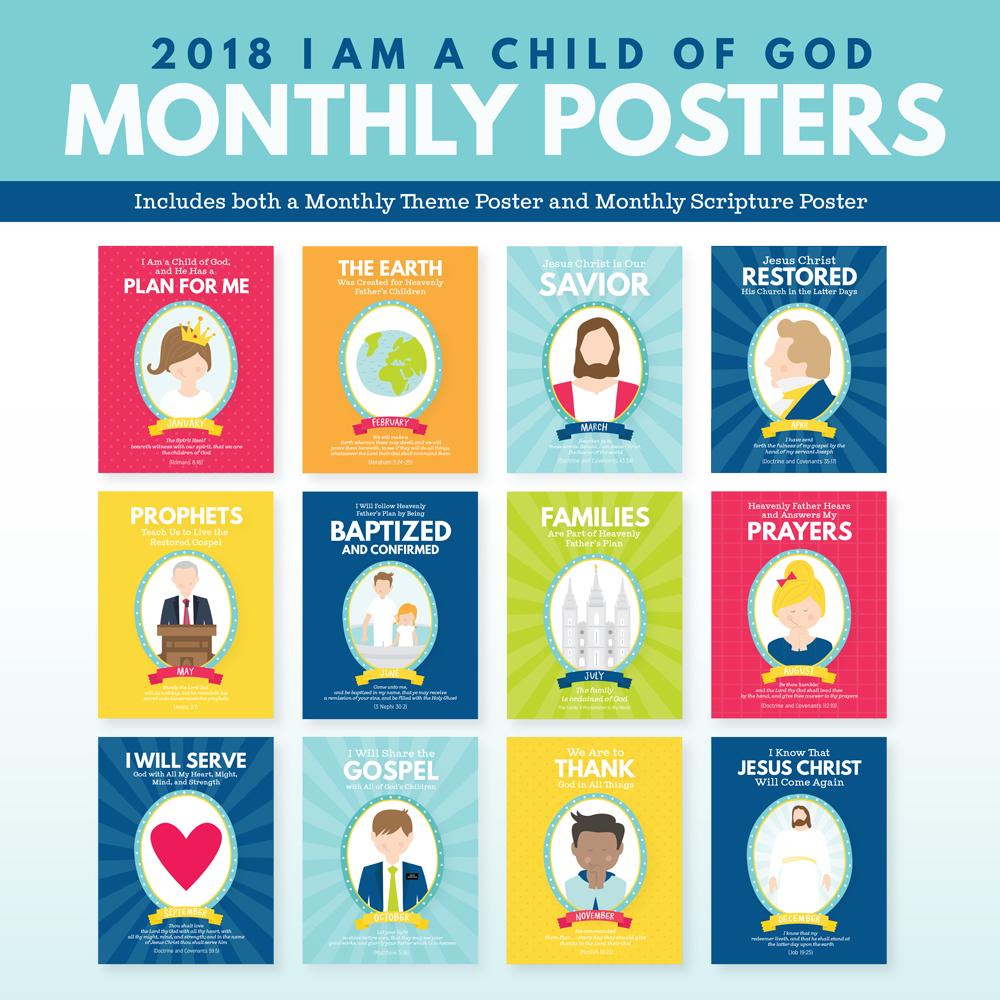 2018 LDS Primary Theme Monthly Posters I am a Child of God The Red