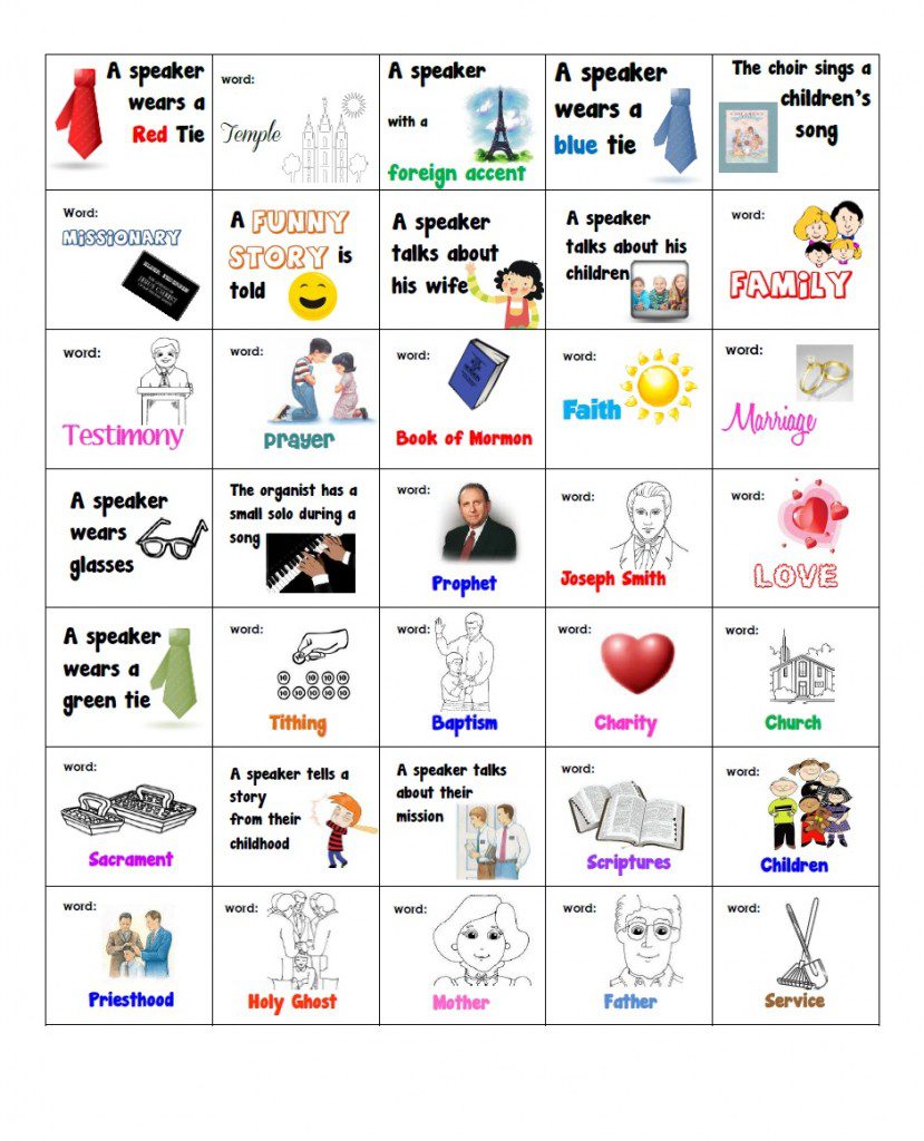 general conference bingo cards, printable general conference bingo cards for kids, lds general conference bingo cards