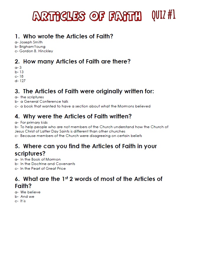 3 Quizzes for the Article content of Religion- The Pink Headed Hostess image regarding 13th Article of Faith Printable named 3 Quizzes for the Article content of Religion- The Crimson Headed Hostess