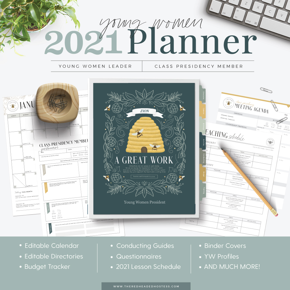 Presidency Planner 2024, LDS Young Women, Editable PDF, Binder Covers,  Divider Pages, Tabs, 64 Printable Planner Pages, Color, Black & White 