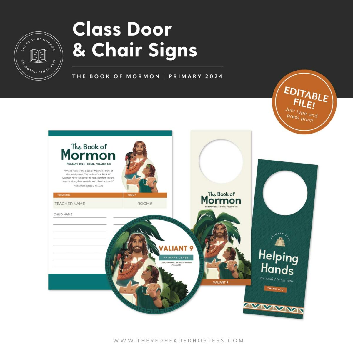 2024 PrimaryBook of MormonClass List Door Signs, Chair Signs, and
